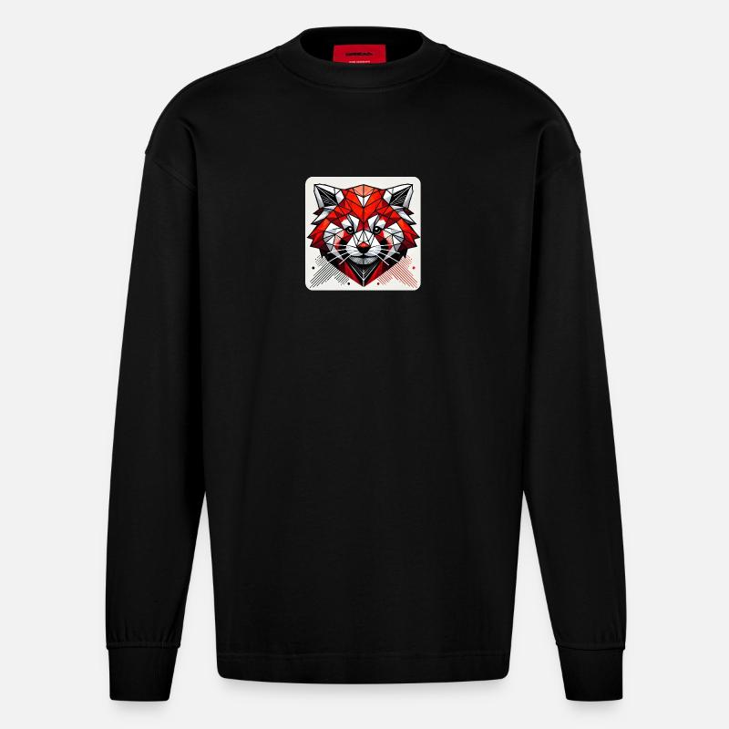 Polygone géométrique de panda roux - Manches longues bio épais oversize fabriqué en UE - SOLID BLACK