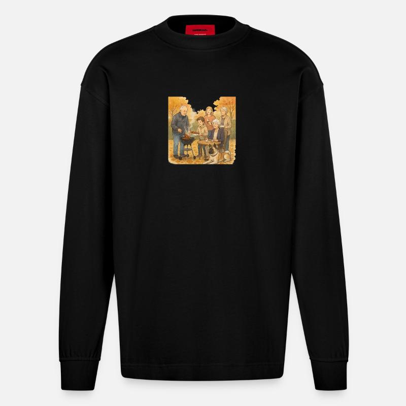 Grill im Herbst - Heavyweight Oversized Organic Langarmshirt Made in EU - SOLID BLACK