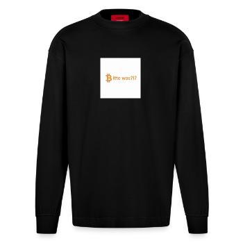 Please what?!? Bitcoin Orange - Heavyweight Oversized Organic Longsleeve Shirt Made in EU - SOLID BLACK - Front