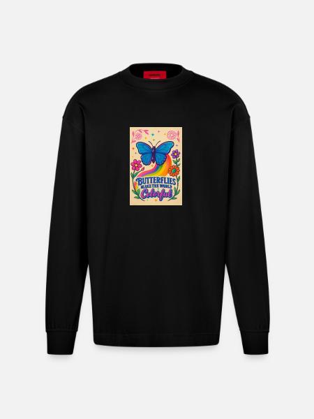 Papillon Couleur Monde Motif - Manches longues bio épais oversize fabriqué en UE - SOLID BLACK
