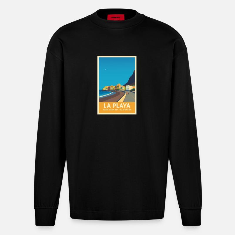 La Playa Poster Valle Gran Rey - Heavyweight Oversized Organic Langarmshirt Made in EU - SOLID BLACK