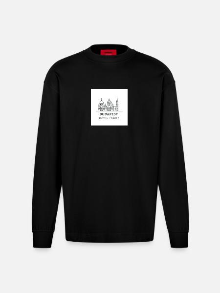 Budapest Line Art Silhouette Landmark - Heavyweight Oversized Organic Longsleeve Shirt Made in EU - SOLID BLACK