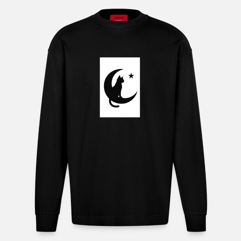 Moon cat on moon shadow - Heavyweight Oversized Organic Longsleeve Shirt Made in EU - SOLID BLACK