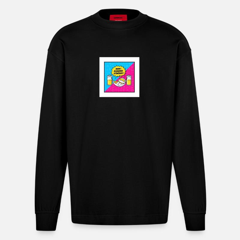 Energiesparmodus der Hängematte - Heavyweight Oversized Organic Langarmshirt Made in EU - SOLID BLACK