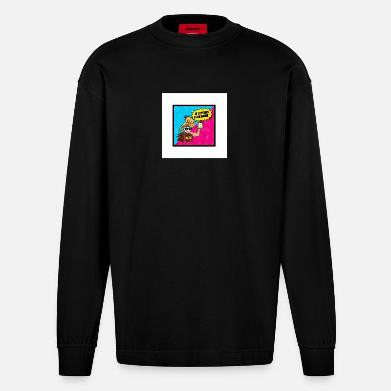 Je deviens Classique Pop Retro - Manches longues bio épais oversize fabriqué en UE - SOLID BLACK