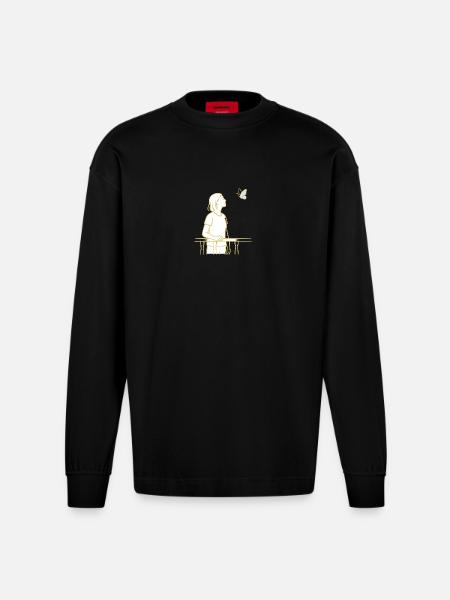 Vue du papillon - Manches longues bio épais oversize fabriqué en UE - SOLID BLACK