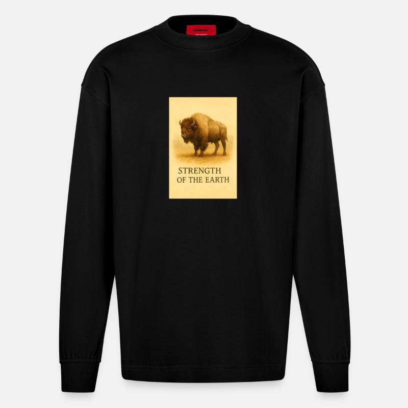 Die Stärke des Erdbisons - Heavyweight Oversized Organic Langarmshirt Made in EU - SOLID BLACK