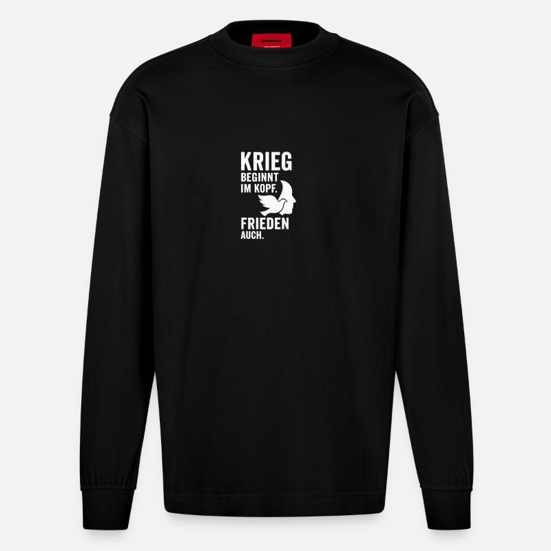 Frieden im Kopf - Heavyweight Oversized Organic Langarmshirt Made in EU - SOLID BLACK
