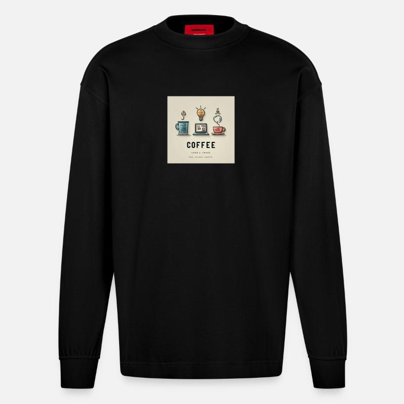 Kaffee Code Design - Heavyweight Oversized Organic Langarmshirt Made in EU - SOLID BLACK