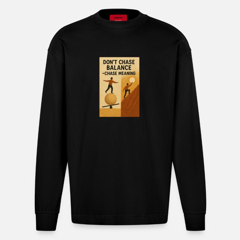 Gleichgewicht Sinnsuche - Heavyweight Oversized Organic Langarmshirt Made in EU - SOLID BLACK