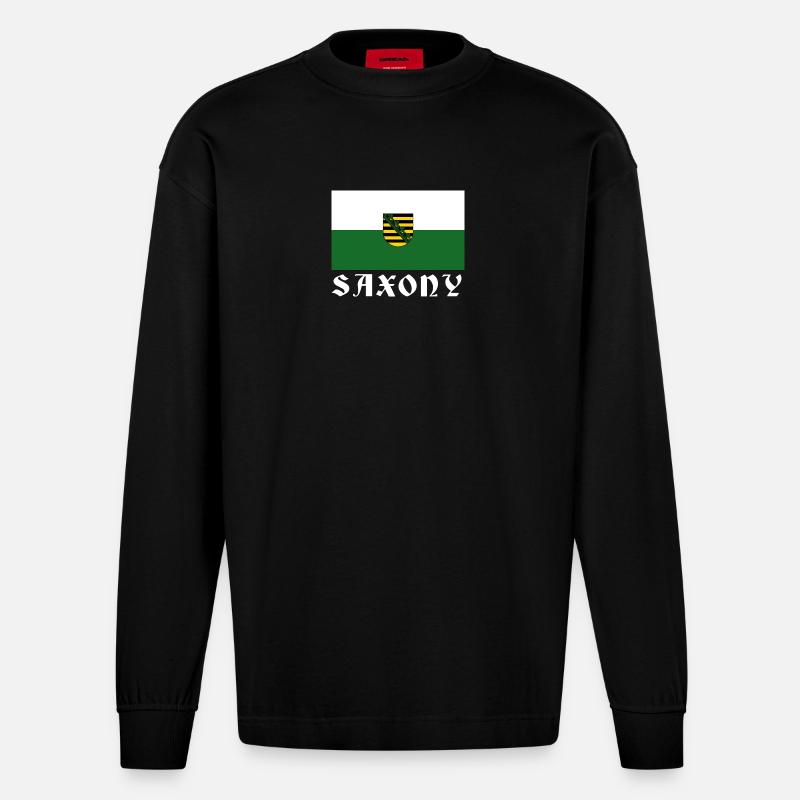 Flagge Sachsens mit Wappen - Heavyweight Oversized Organic Langarmshirt Made in EU - SOLID BLACK