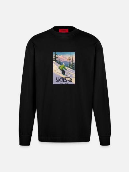 Silvretta Montafon Skier Poster - Heavyweight Oversized Organic Longsleeve Shirt Made in EU - SOLID BLACK