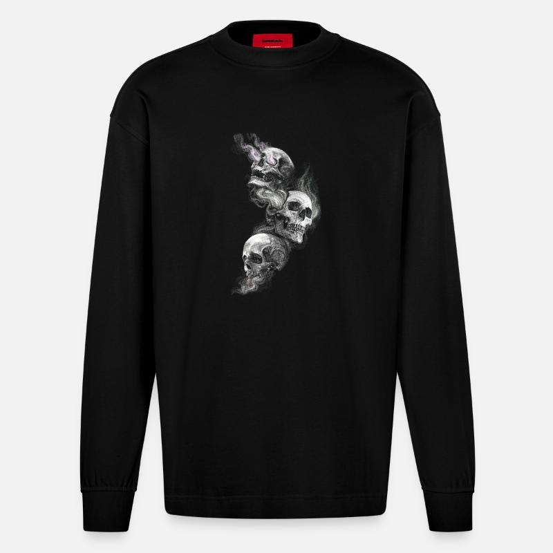 Schädel - Heavyweight Oversized Organic Langarmshirt Made in EU - SOLID BLACK