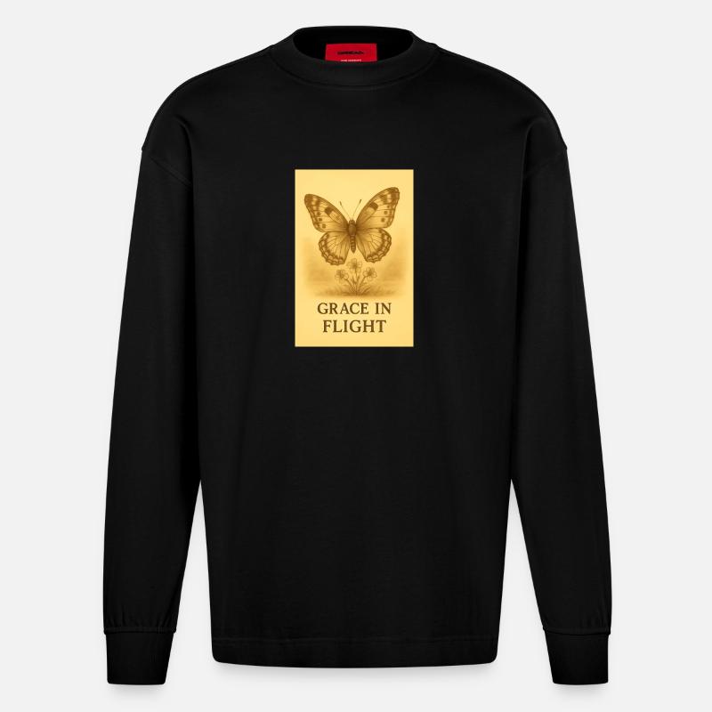 Grâce en Vol Papillon Fleur - Manches longues bio épais oversize fabriqué en UE - SOLID BLACK