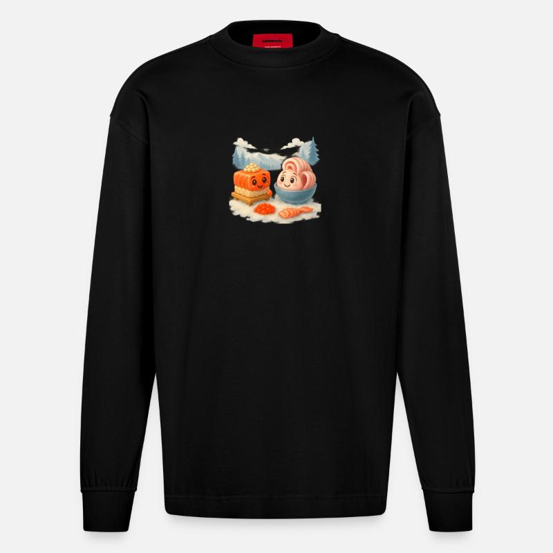 Cousins Stroganina und Sushi - Heavyweight Oversized Organic Langarmshirt Made in EU - SOLID BLACK