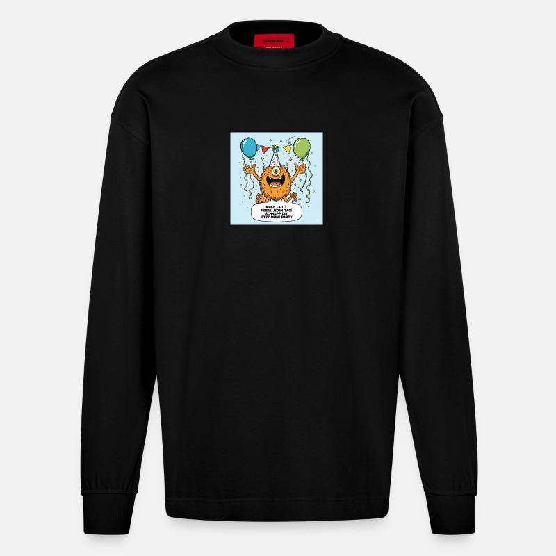 Party Monster mit Einäugigem Jubel - Heavyweight Oversized Organic Langarmshirt Made in EU - SOLID BLACK