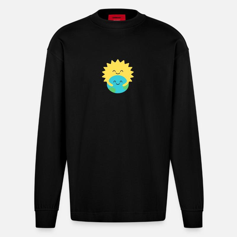 Umarmte Erde und Sonne - Heavyweight Oversized Organic Langarmshirt Made in EU - SOLID BLACK