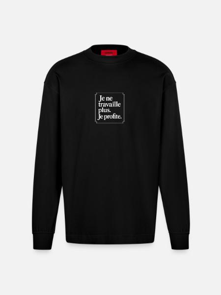 Je ne travaille plus. Je profite. - Manches longues bio épais oversize fabriqué en UE - SOLID BLACK
