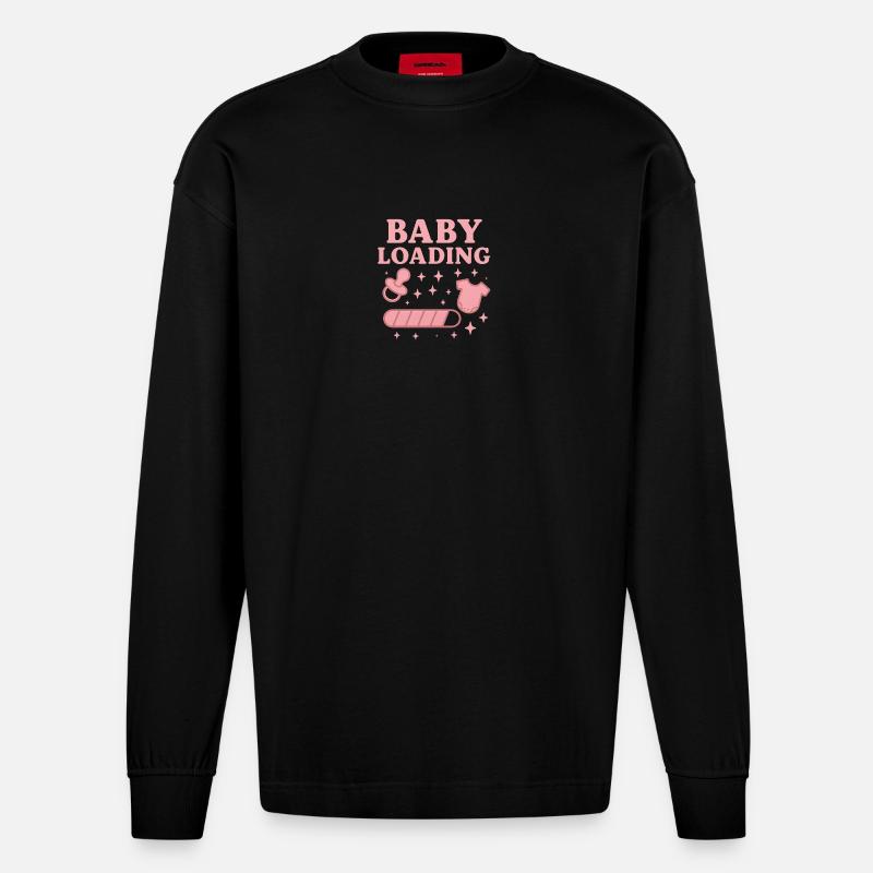Baby Loading Grafik – Schnuller & Windel Sterne - Heavyweight Oversized Organic Langarmshirt Made in EU - SOLID BLACK