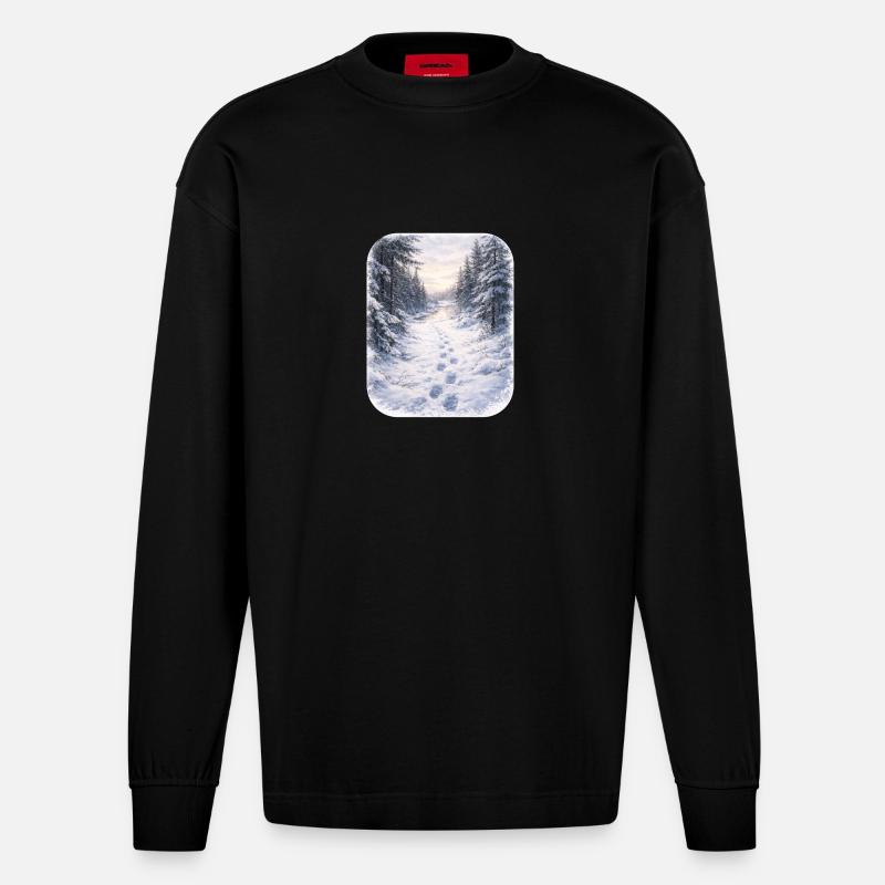 Winterwaldpfad Morgenschein - Heavyweight Oversized Organic Langarmshirt Made in EU - SOLID BLACK