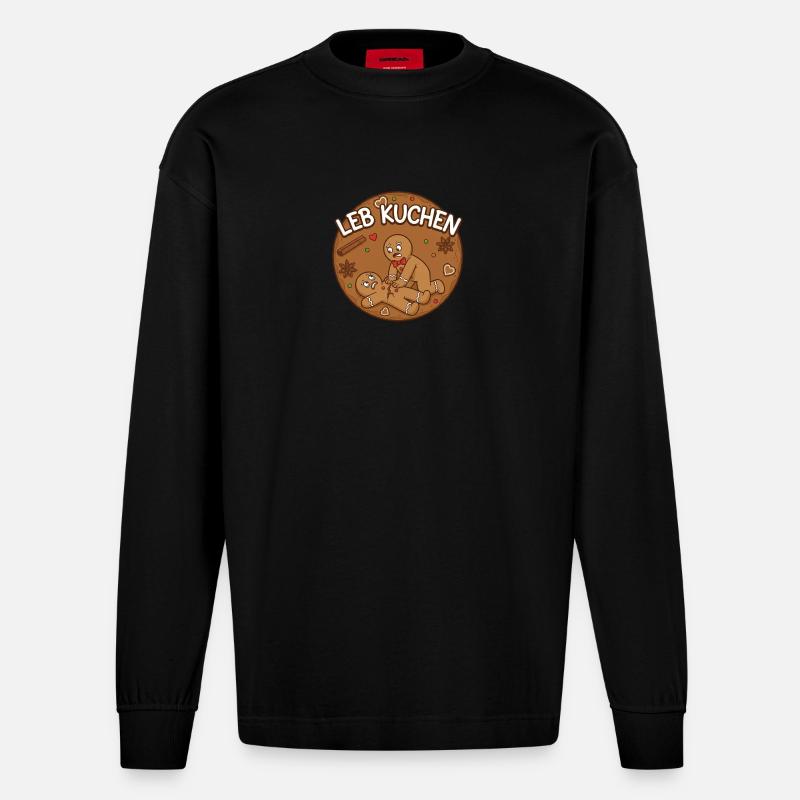 Lebkuchen Liebesrettung - Heavyweight Oversized Organic Langarmshirt Made in EU - SOLID BLACK