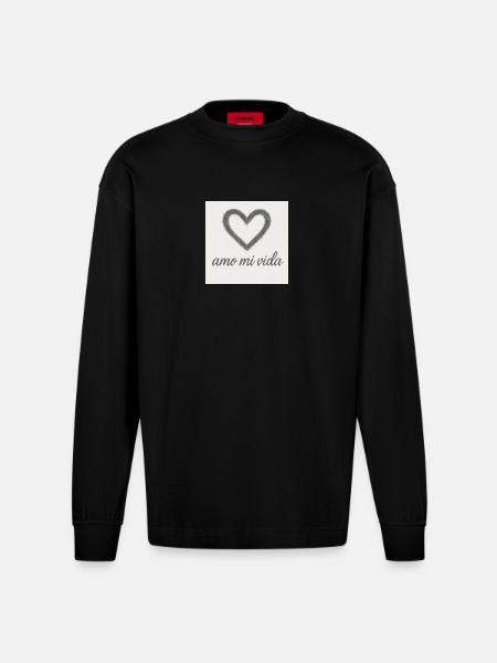 Heart and joy of life - Heavyweight Oversized Organic Longsleeve Shirt Made in EU - SOLID BLACK