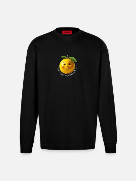 Lemon with sweet smile - Heavyweight Oversized Organic Longsleeve Shirt Made in EU - SOLID BLACK