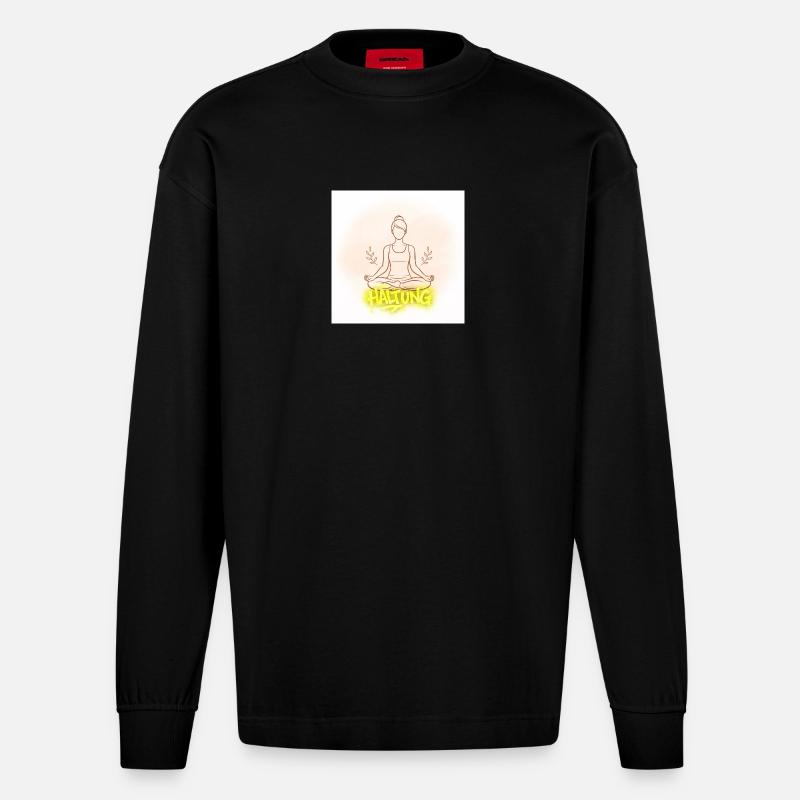 Illustration de la méditation de posture - Manches longues bio épais oversize fabriqué en UE - SOLID BLACK
