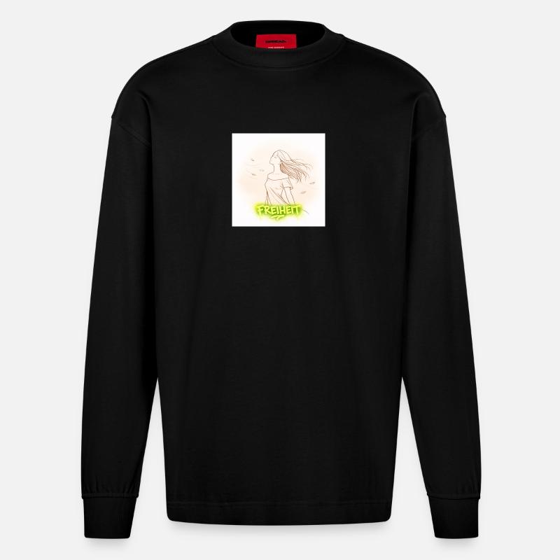 Freiheit im Wind - Heavyweight Oversized Organic Langarmshirt Made in EU - SOLID BLACK