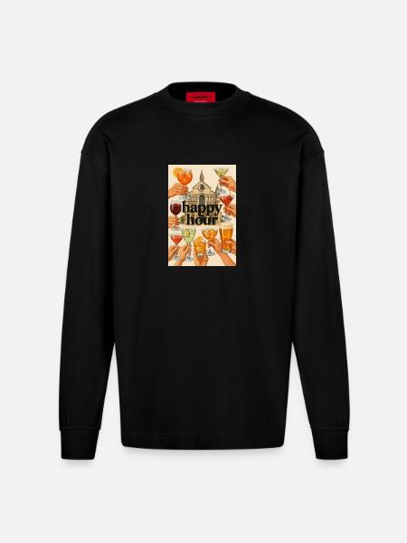 Happy_Hour_Collage - Heavyweight Oversized Organic Longsleeve Shirt Made in EU - SOLID BLACK