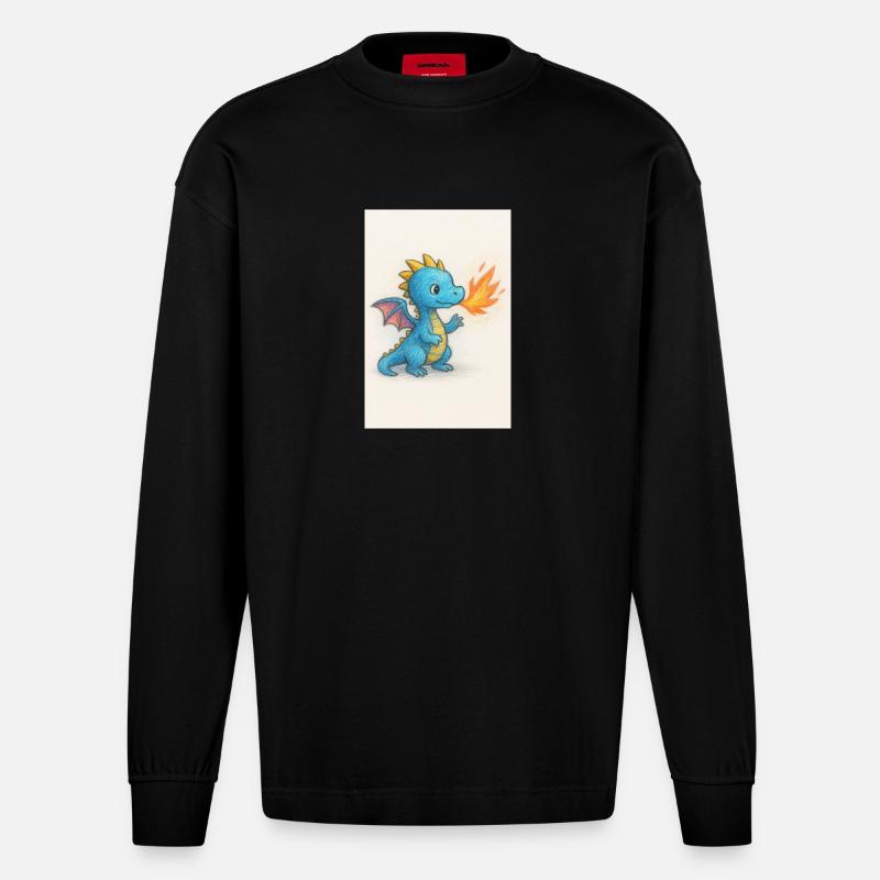 Blauer Drachenfunke Atemfeuer - Heavyweight Oversized Organic Langarmshirt Made in EU - SOLID BLACK