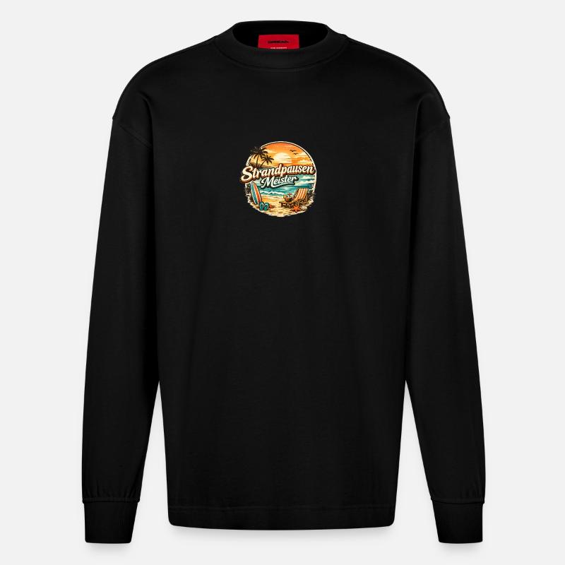 Beach Breaks Master Rétro - Manches longues bio épais oversize fabriqué en UE - SOLID BLACK