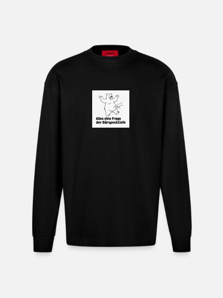 Bear Fat Depth White - Heavyweight Oversized Organic Longsleeve Shirt Made in EU - SOLID BLACK