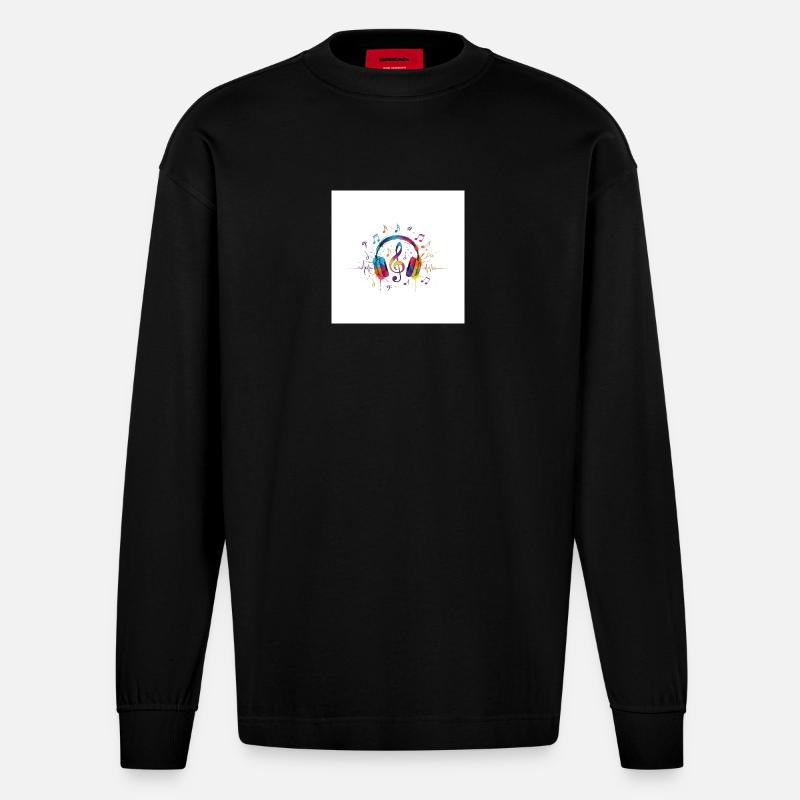 Bunte Kopfhörer Musikdesign - Heavyweight Oversized Organic Langarmshirt Made in EU - SOLID BLACK