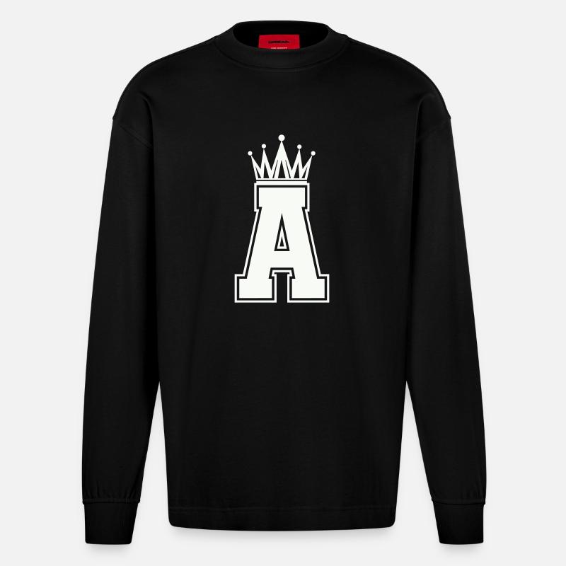 Königliches A-Initial-Logo - Heavyweight Oversized Organic Langarmshirt Made in EU - SOLID BLACK