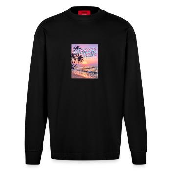 Summer Vibes Retro Sunset Beach - Manches longues bio épais oversize fabriqué en UE - SOLID BLACK - Devant