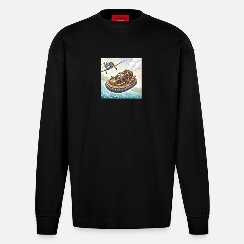 Steampunk-Luftboot-Flussjagd - Heavyweight Oversized Organic Langarmshirt Made in EU - SOLID BLACK