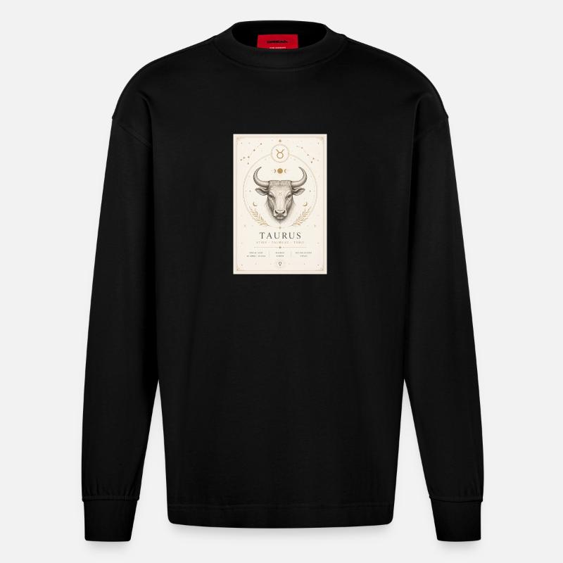 Stier Sternzeichen Kosmos-Illustration - Heavyweight Oversized Organic Langarmshirt Made in EU - SOLID BLACK