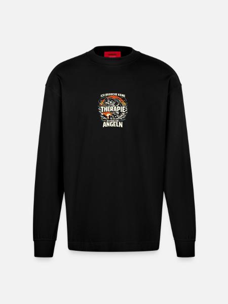 Angeln statt Therapie  - Heavyweight Oversized Organic Langarmshirt Made in EU - SOLID BLACK