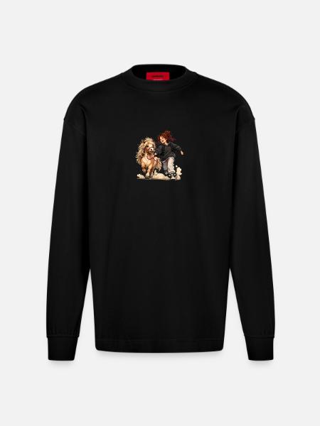 Pony und Mädchen – Gemeinsam unterwegs - Heavyweight Oversized Organic Langarmshirt Made in EU - SOLID BLACK