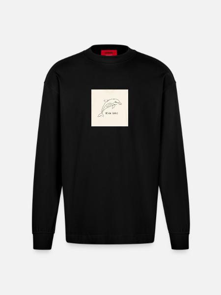 Dolphin Line Art: Ocean Friend - Heavyweight Oversized Organic Longsleeve Shirt Made in EU - SOLID BLACK