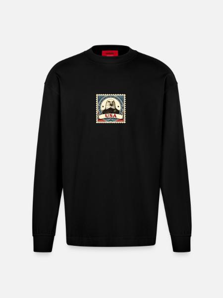 Patriotic Eagle Stamp - Heavyweight Oversized Organic Longsleeve Shirt Made in EU - SOLID BLACK