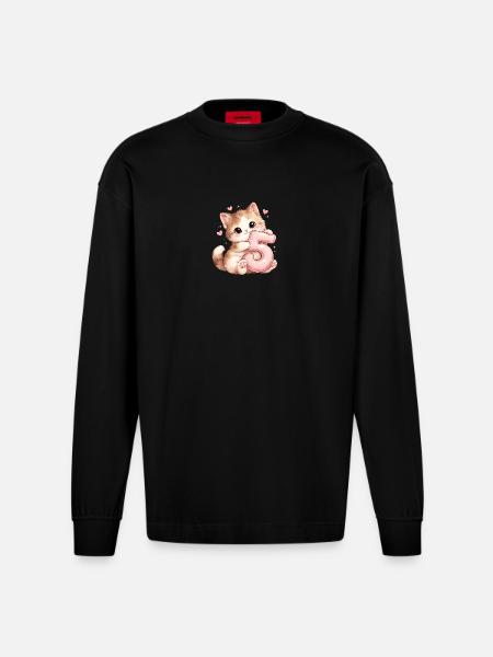 5 ans du chaton - Manches longues bio épais oversize fabriqué en UE - SOLID BLACK