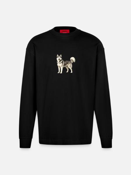 Husky portrait in the fog - Heavyweight Oversized Organic Longsleeve Shirt Made in EU - SOLID BLACK