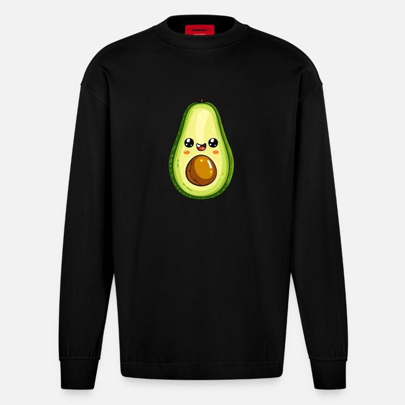 Süß Avocado mit Gesicht - Heavyweight Oversized Organic Langarmshirt Made in EU - SOLID BLACK