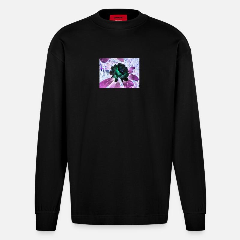 Disposition Hyperflora de Neonblumen - Manches longues bio épais oversize fabriqué en UE - SOLID BLACK