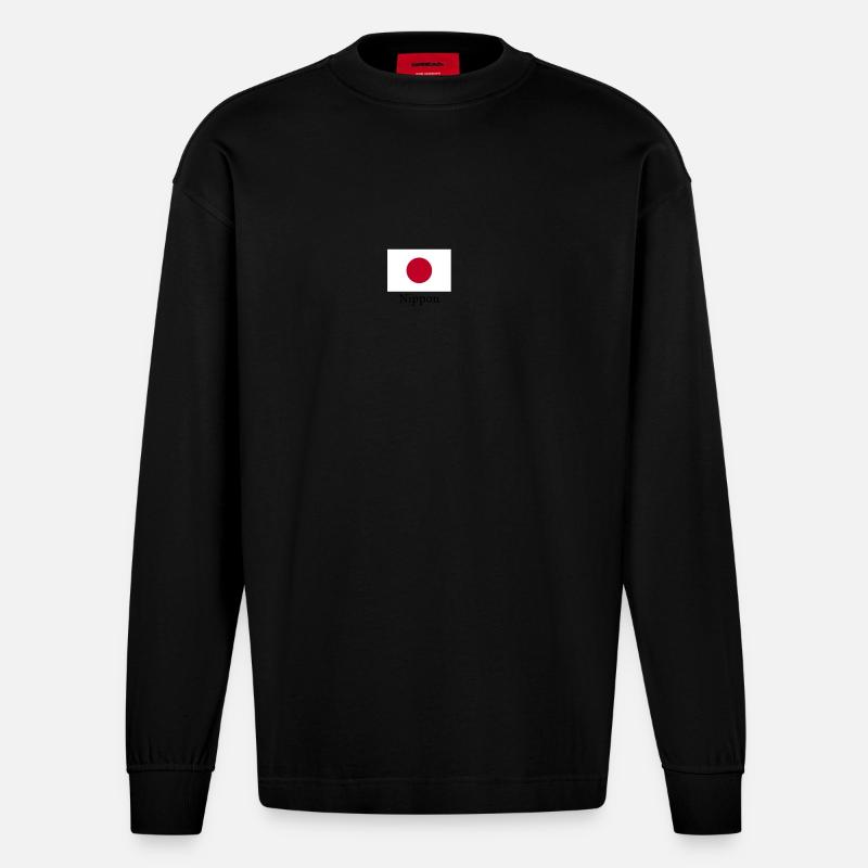 Japanisches Flaggendesign - Heavyweight Oversized Organic Langarmshirt Made in EU - SOLID BLACK