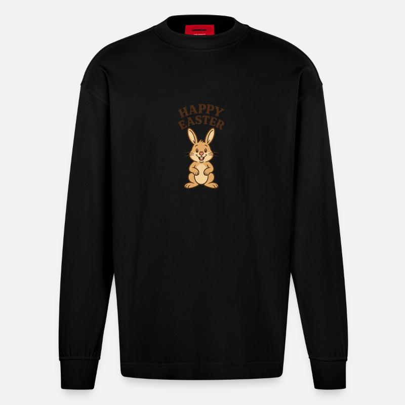 Osterhase mit Happy Easter, Osterhase - Heavyweight Oversized Organic Langarmshirt Made in EU - SOLID BLACK