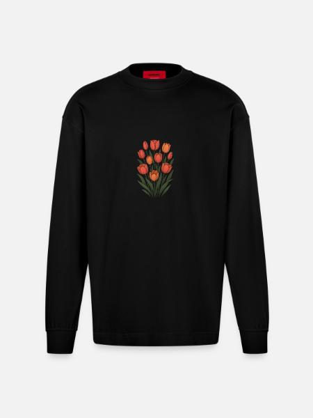 Tulips - Heavyweight Oversized Organic Longsleeve Shirt Made in EU - SOLID BLACK