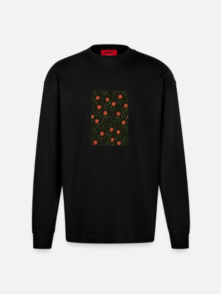 Tulip Pattern - Heavyweight Oversized Organic Longsleeve Shirt Made in EU - SOLID BLACK